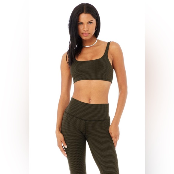 Rare Color Alo Yoga Micro Houndstooth Set Dark Olive/Black - Picture 1 of 3